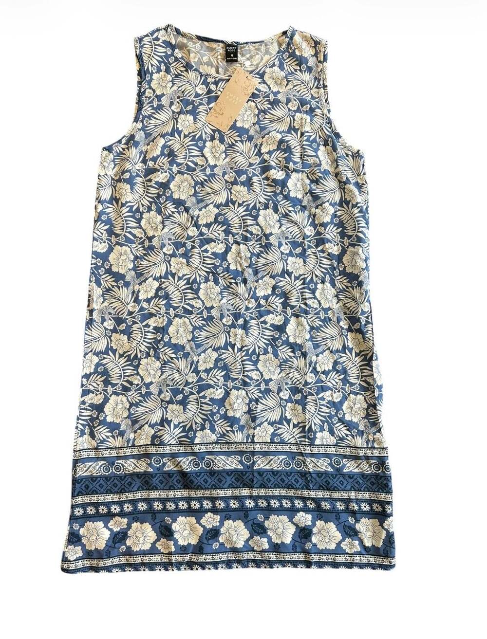 Emery Rose Women's Floral Print Sleeveless Tank Dress Blue and Cream Size M